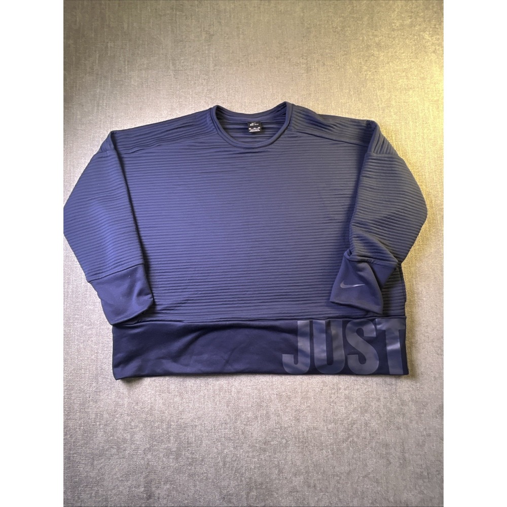 Nike Dri Fit Sweatshirt Women's XXL Ribbed Texture Just Do It Spell Out Wrap Blu